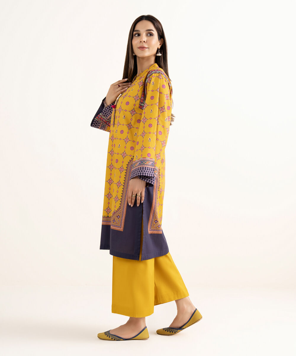 Women's RTW Cambric Mustard Printed A-Line Shirt