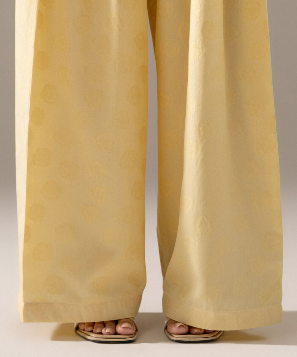 Women's RTW Poly Viscose Jacquard Solid Lime Yellow Farshi Shalwar
