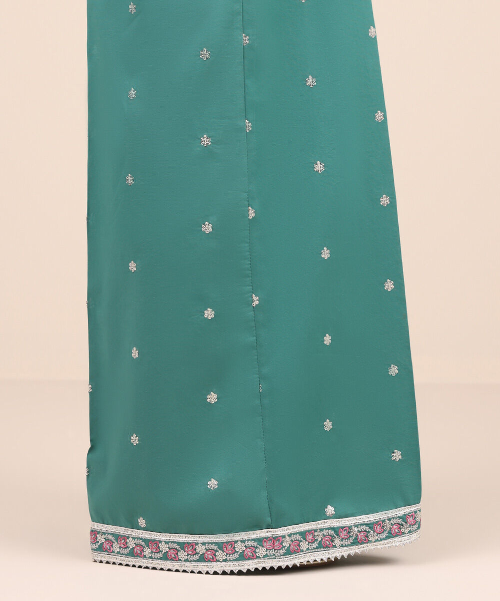 Women's Pret Cambric Green Embroidered Flared Pants
