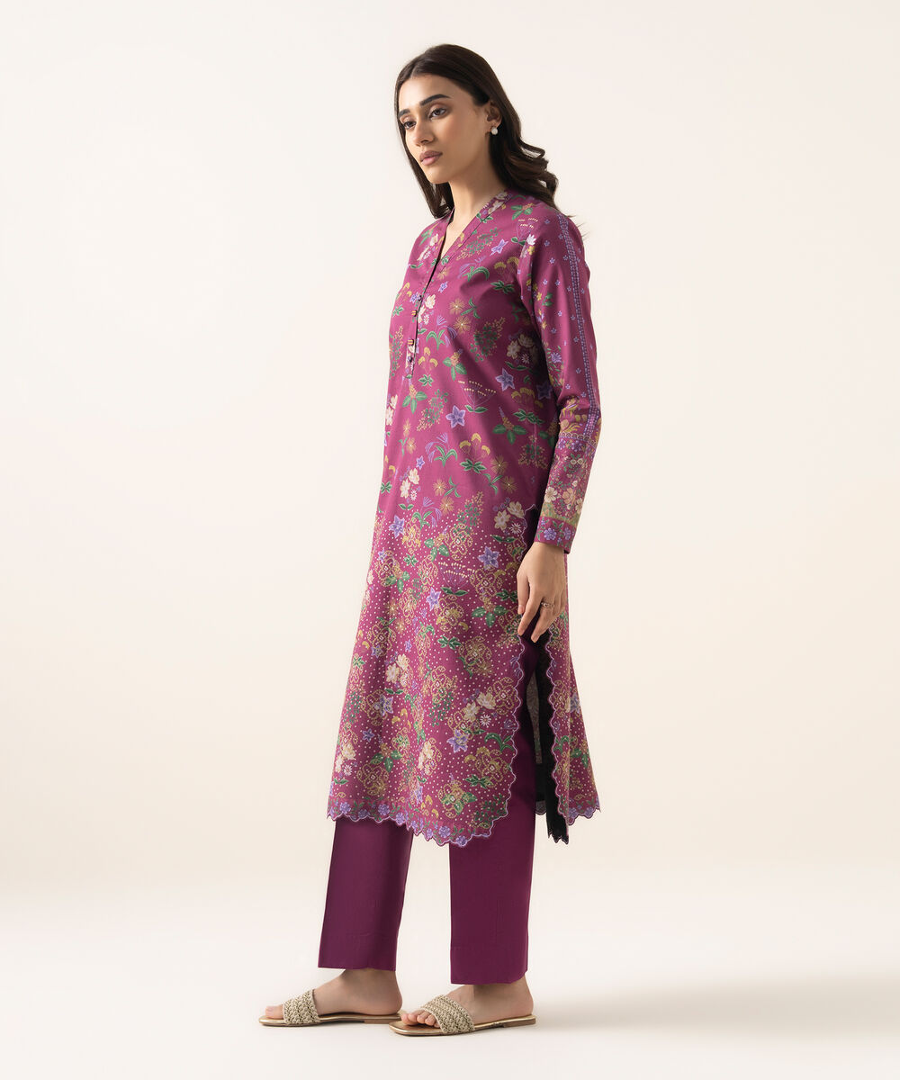 Women's Unstitched Lawn Printed Purple 2 Piece Suit