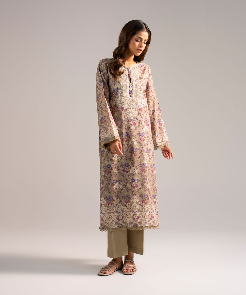 Women's RTW Zari Lawn Embroidered Sand Green 2 Piece Suit