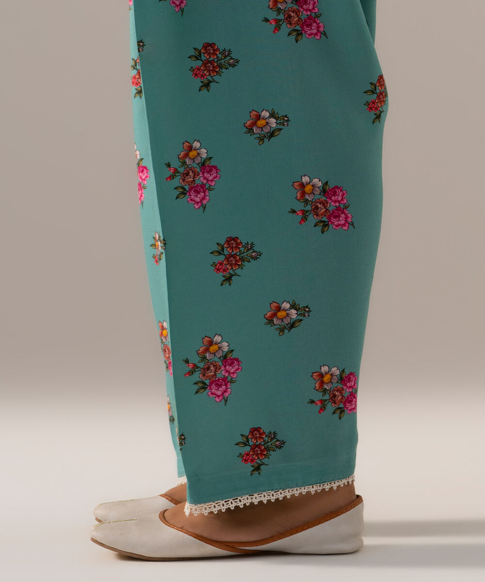 Women's RTW Arabic Cambric Printed Seaform Green Regular Shalwar
