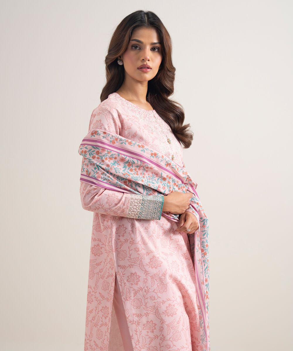 Women's Unstitched Lawn Embroidered Pink