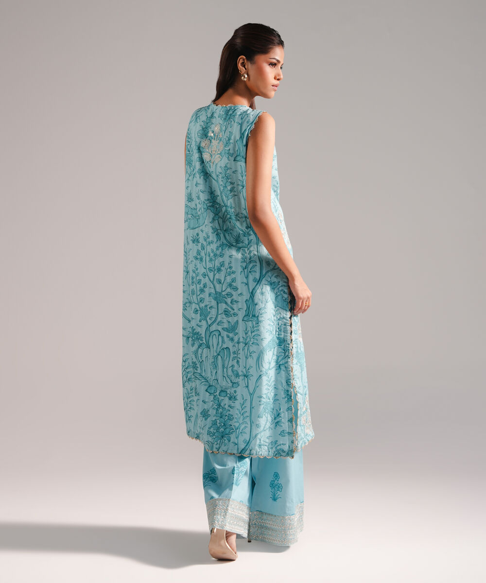Women's RTW Leno Kara Embroidered Blue Straight Shirt
