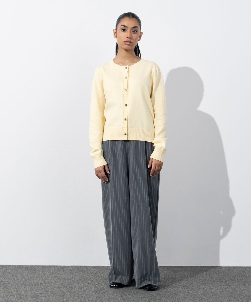 Women's Western Wear Butter Yellow Regular-Fit Knit Cardigan