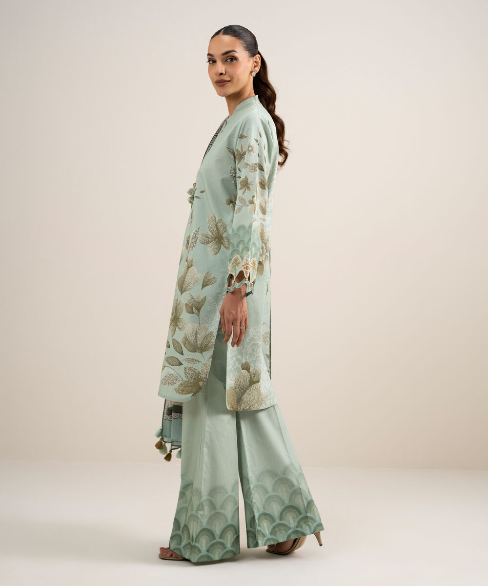 Women's Unstitched Lawn Printed Light Sage Green 3 Piece Suit