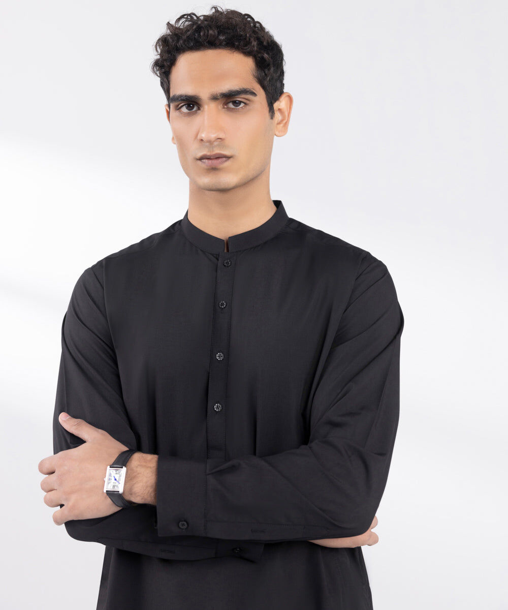 Men's Stitched Wash and Wear Black Suit