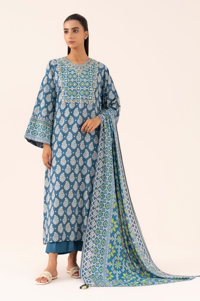 3 Piece -  Embroidered Linen Suit