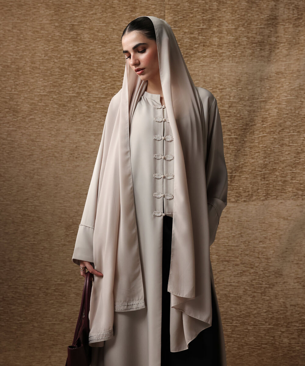 Women's Beige Front Open Abbaya Set