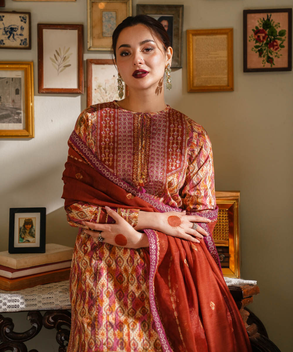 Woman - Red 3 Piece - Embroidered Lawn Suit