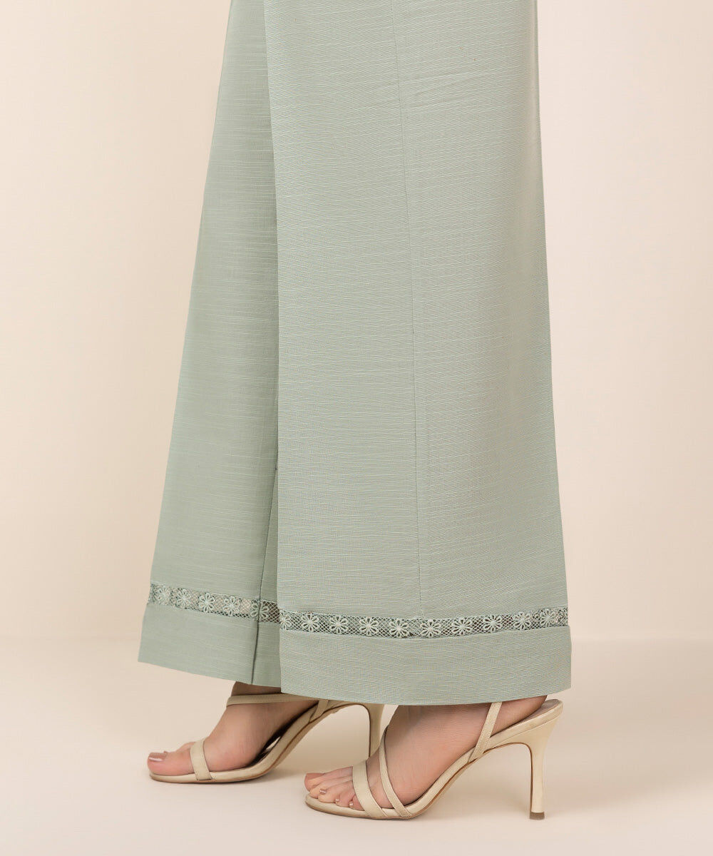Woman - Green Solid Khaddar Straight Pants
