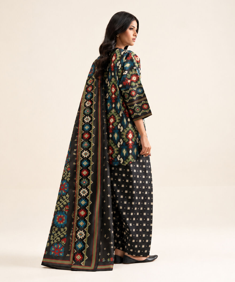 Women's Unstitched Cotton Printed Multi 3 Piece Suit