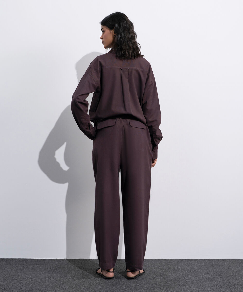 Women's Brown Linen Blend Slouchy Trousers