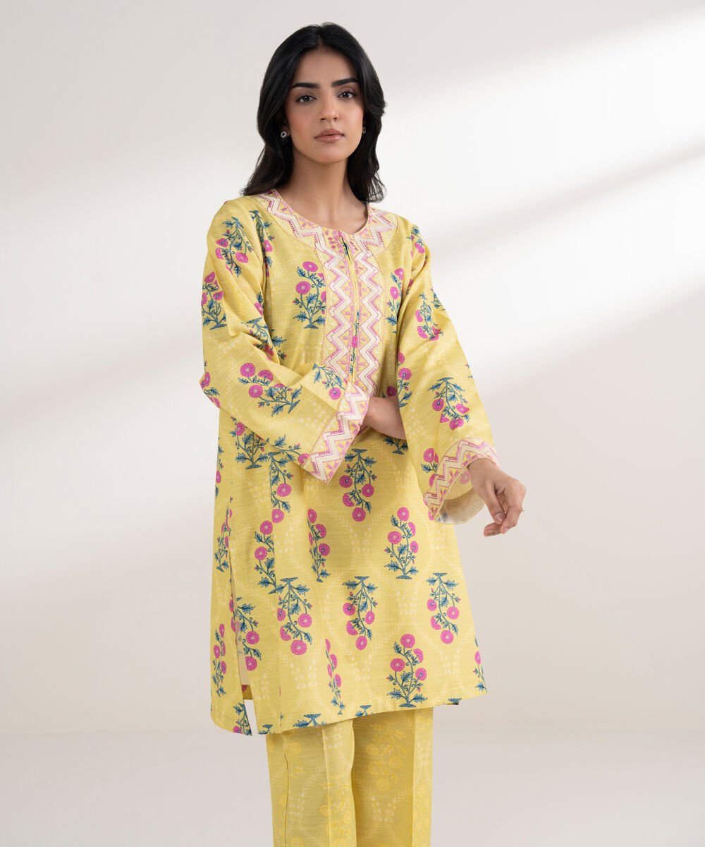 Women's RTW Light Khaddar Embroidered Yellow Straight Shirt