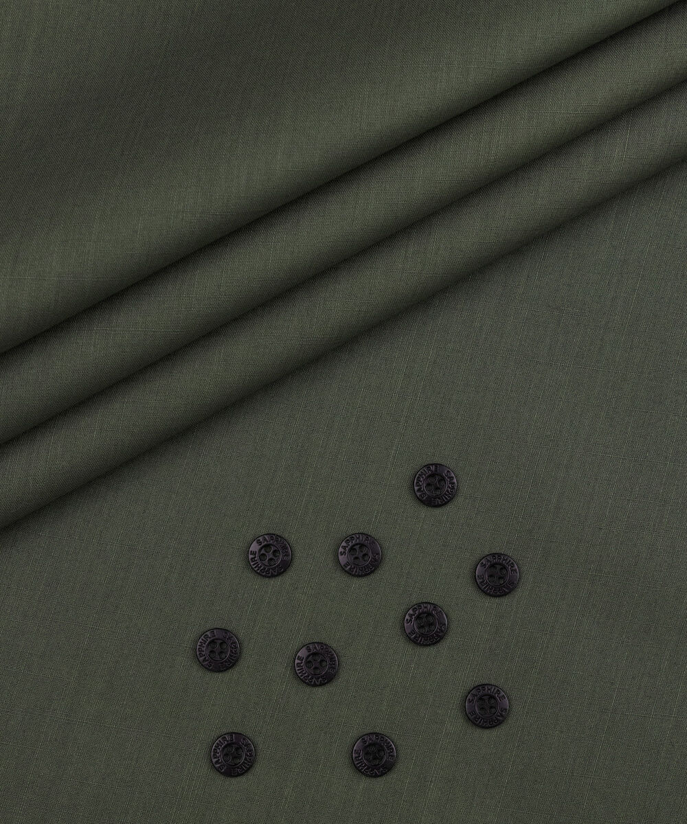 Men's Unstitched Two-Piece Olive Green Premium Slub Cotton Suit