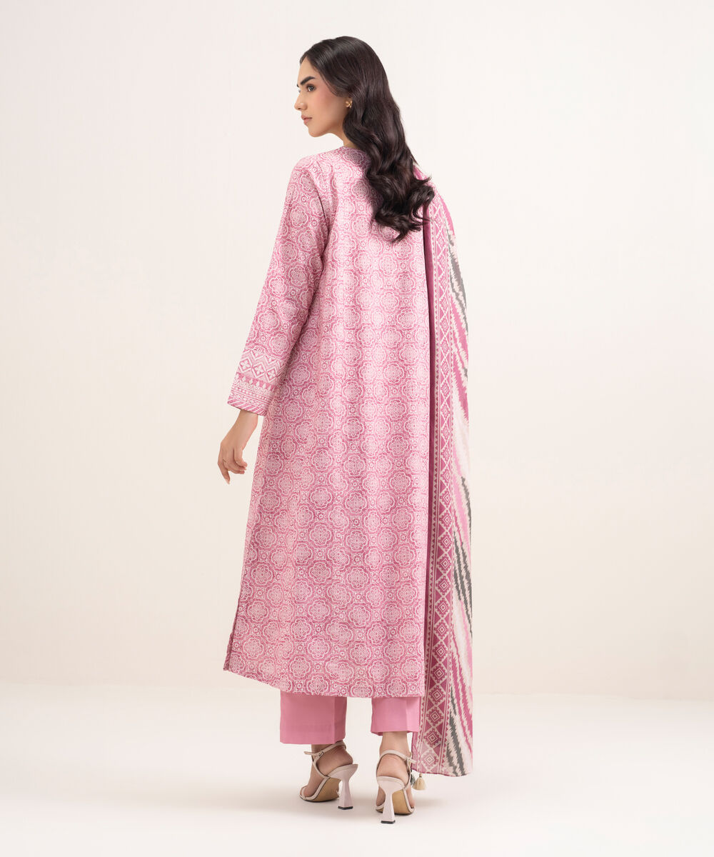 Women's Unstitched Lawn Printed Pink 3 Piece Suit
