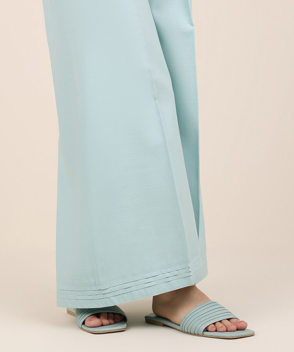 Women's RTW Cambric Blue Solid Flared Pants