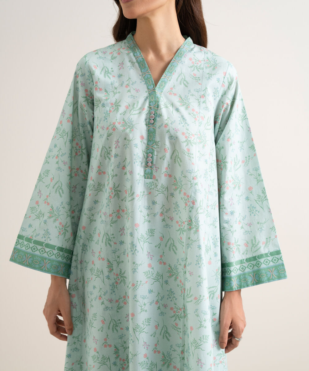 Women's Unstitched Lawn Printed Blue 3 Piece Suit