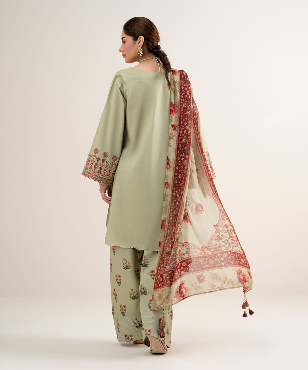 Women's Unstitched Textured Lawn Embroidered Green 3 Piece Suit