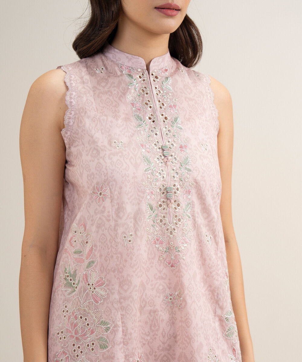 Women's Unstitched Lawn Embroidered Powder Pink 3 Piece Suit