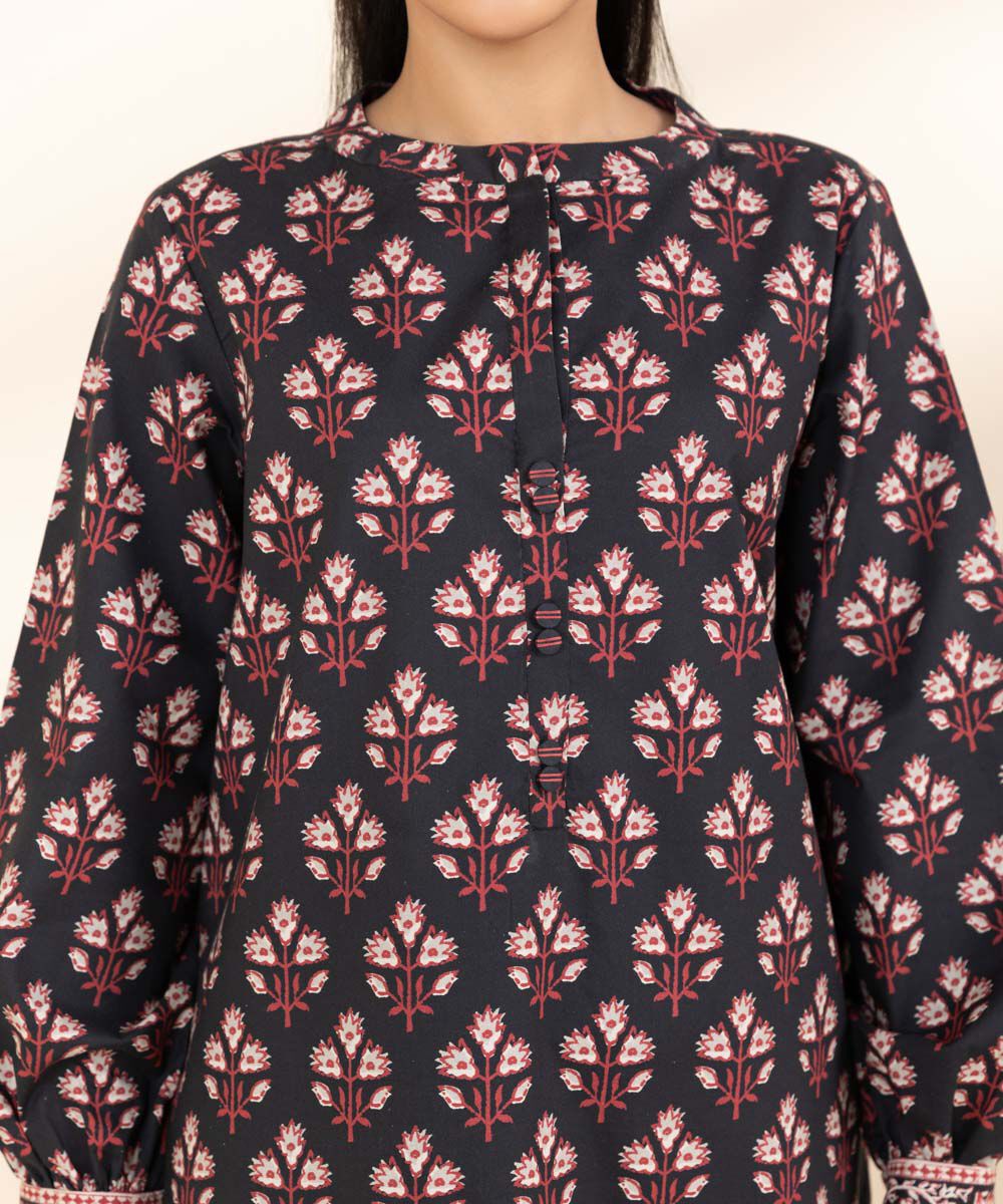 Women's Unstitched Black Cotton 2 Piece Suit