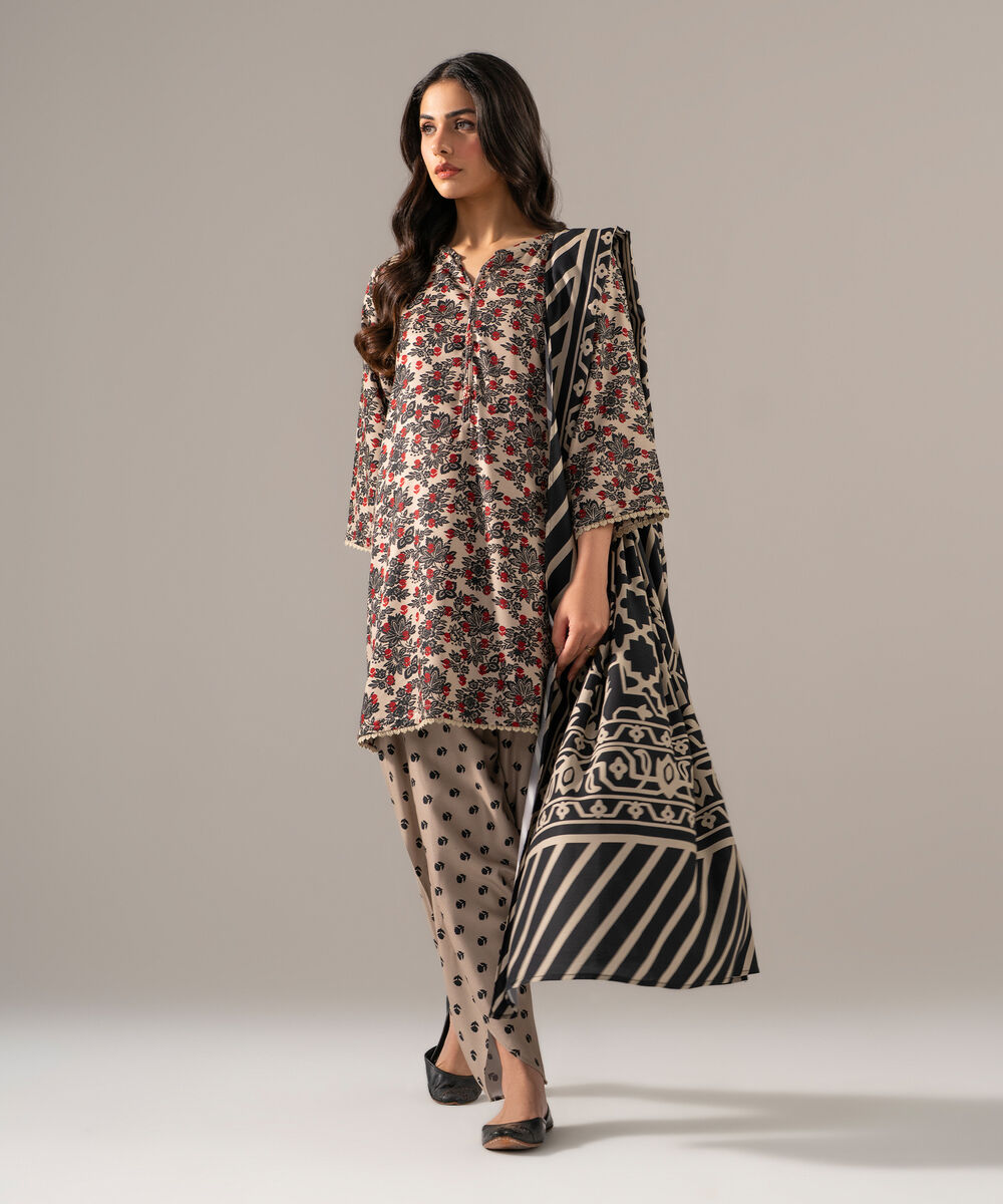 Women's RTW Viscose Linen Printed Grey Dupatta