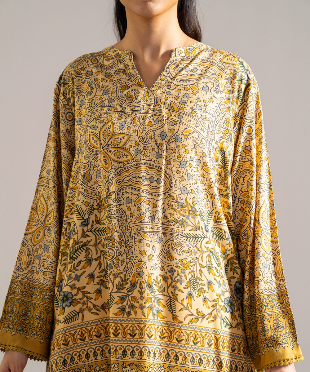 Women's RTW Arabic Lawn Printed Beige  2 Piece Suit