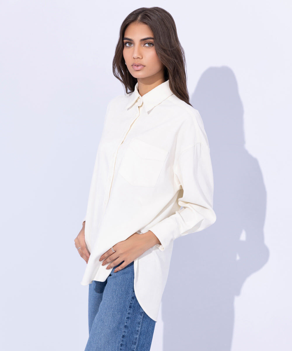 Woman - White Corduroy Oversized Shirt