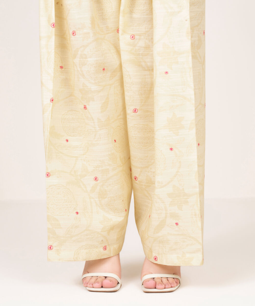 Women's RTW Light Khaddar Embroidered Pale Yellow Shalwar