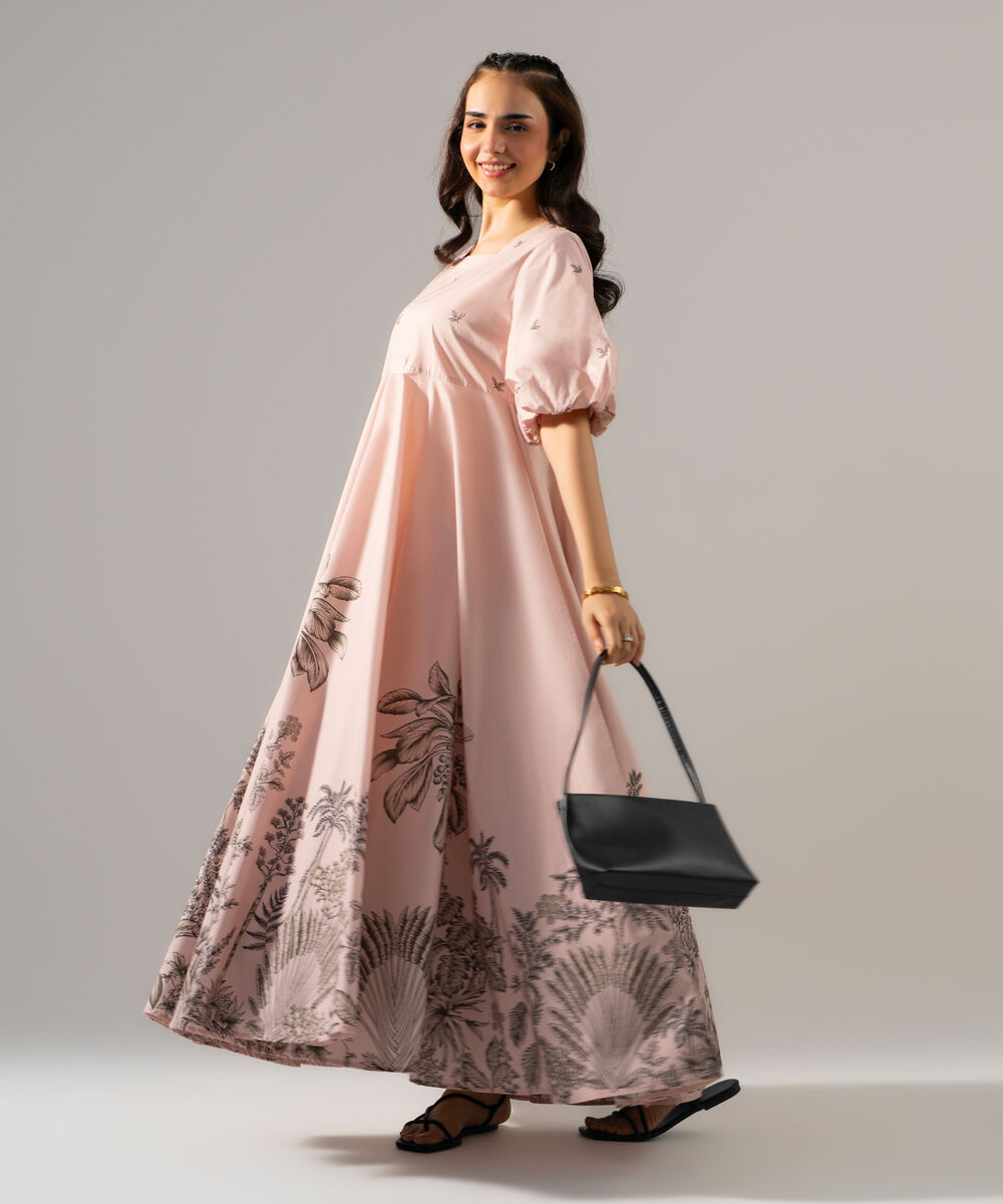 Women's RTW Poplin Printed Pink Dress