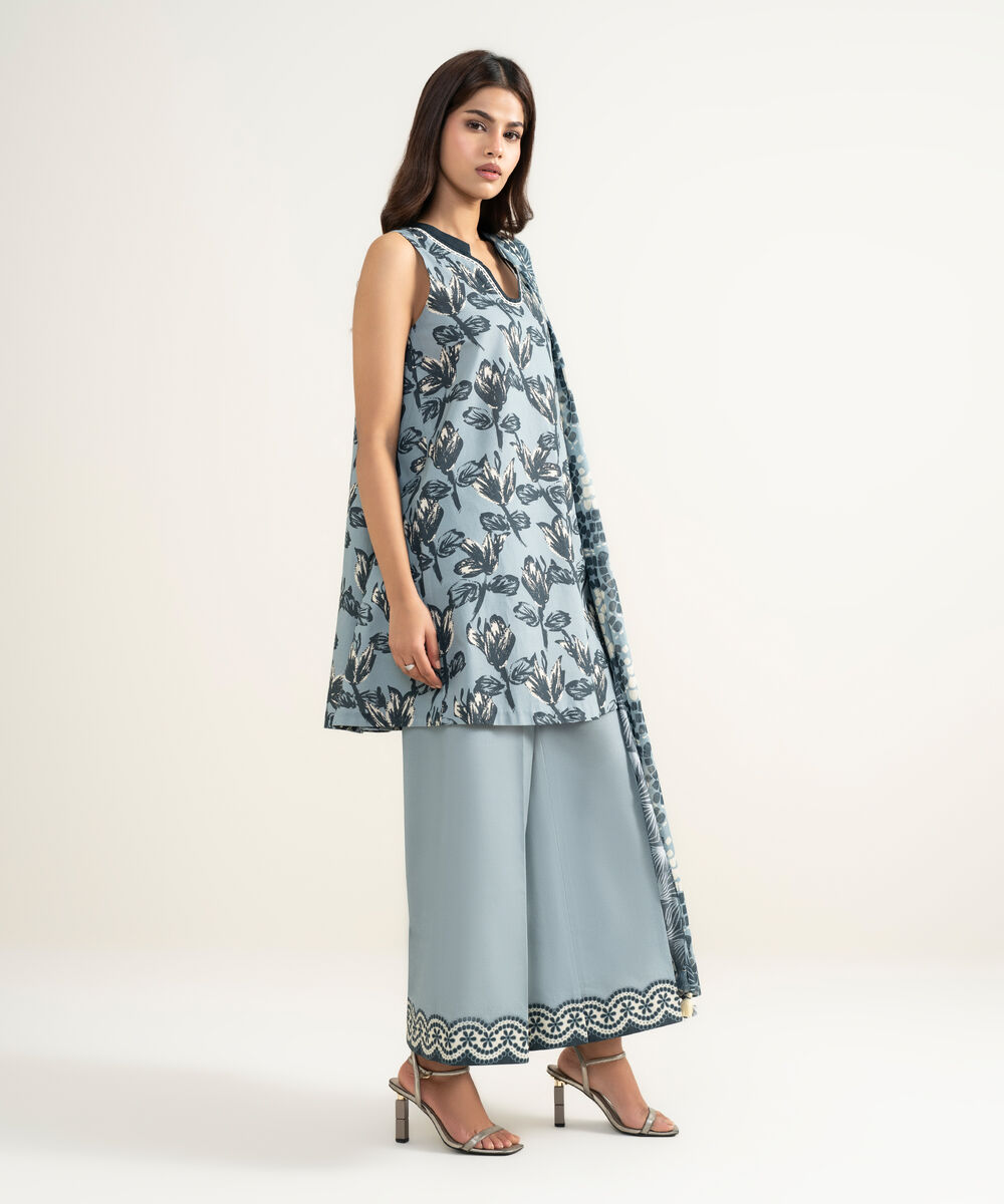 Women's Unstitched Lawn Printed Grey 3 Piece Suit