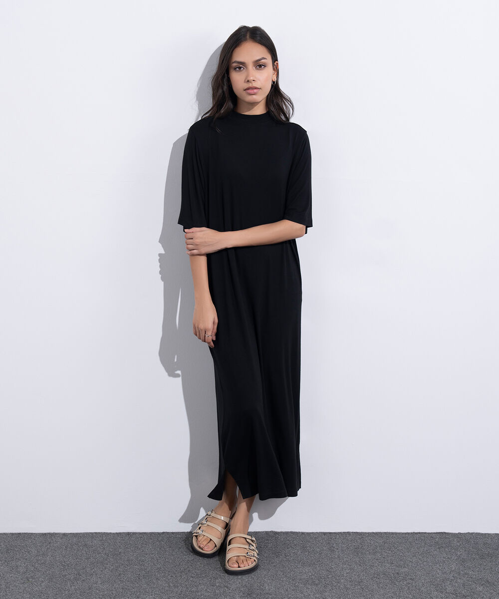 Women's Western Wear Black T-Shirt Short Sleeve Dress