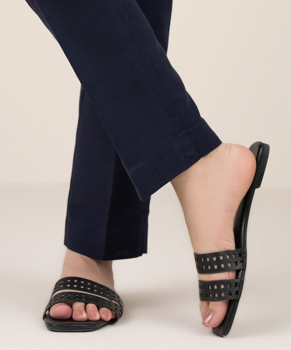 Women's RTW Khaddar Solid Blue Straight Pants