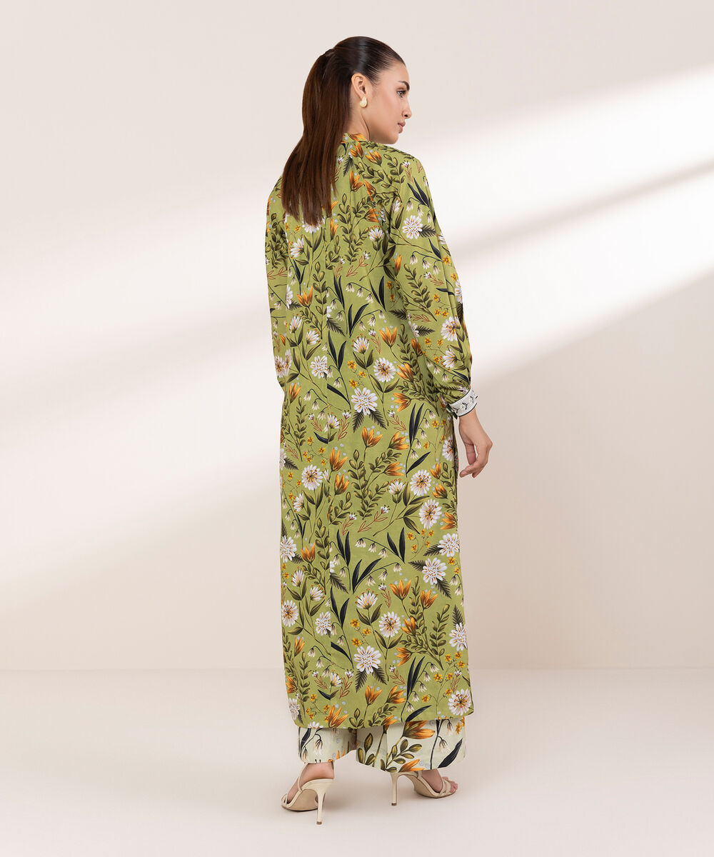 Women's RTW Arabic Lawn Green Printed Straight Shirt