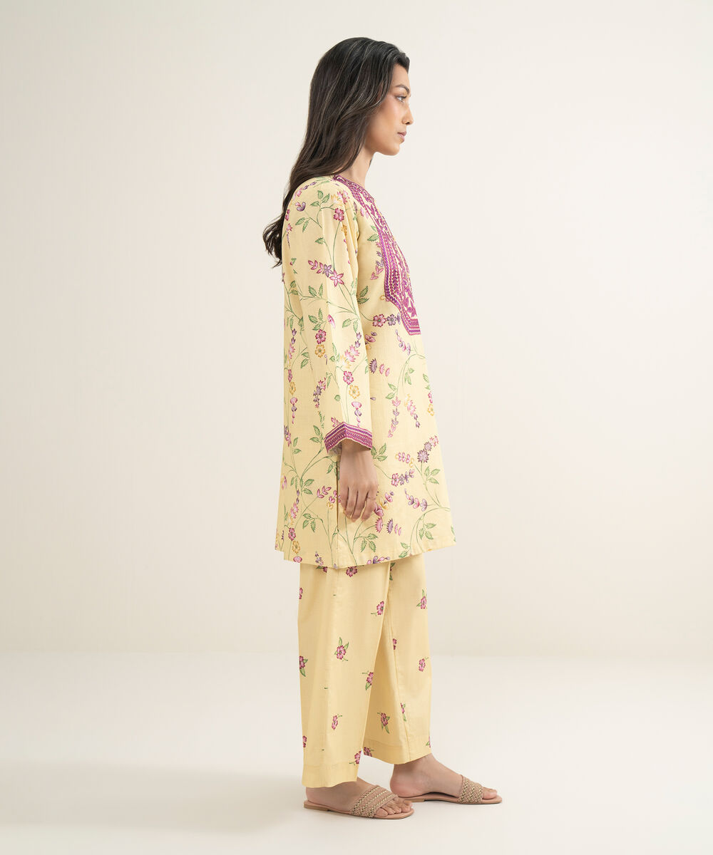 Women's RTW Crosshatch Embroidered Yellow Straight Shirt