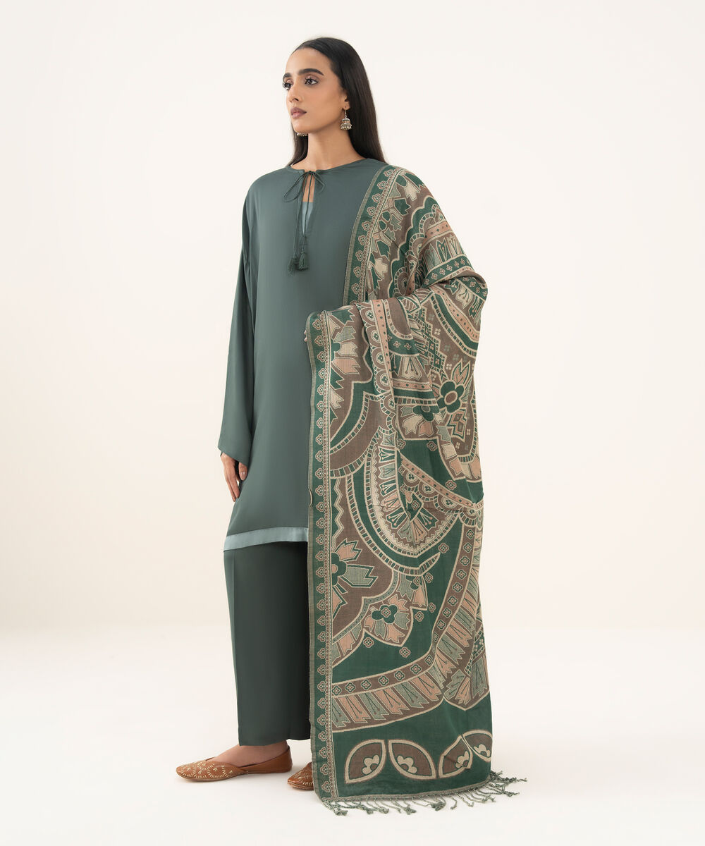 Jacquard Solid Green Shawl