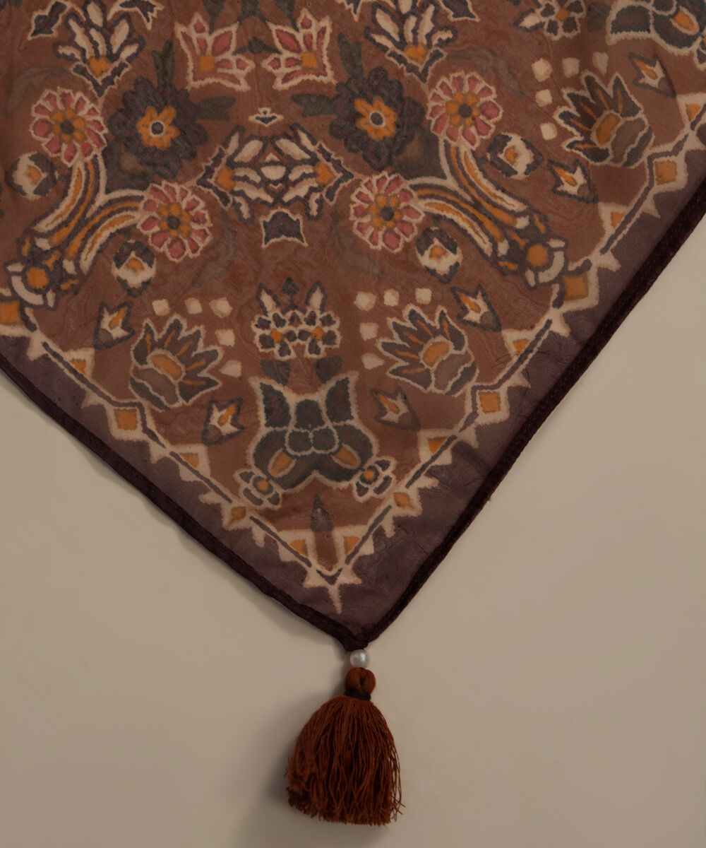 Blended Tissue Printed Brown Dupatta