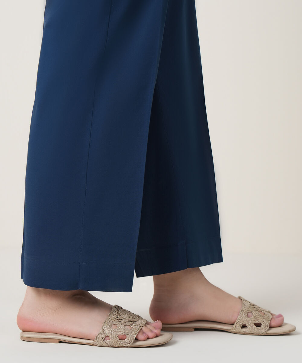 Women's RTW Cambric Blue Solid Trousers