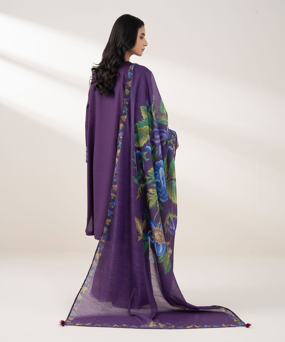 Women's RTW Dobby Embroidered Purple 3 Piece Suit