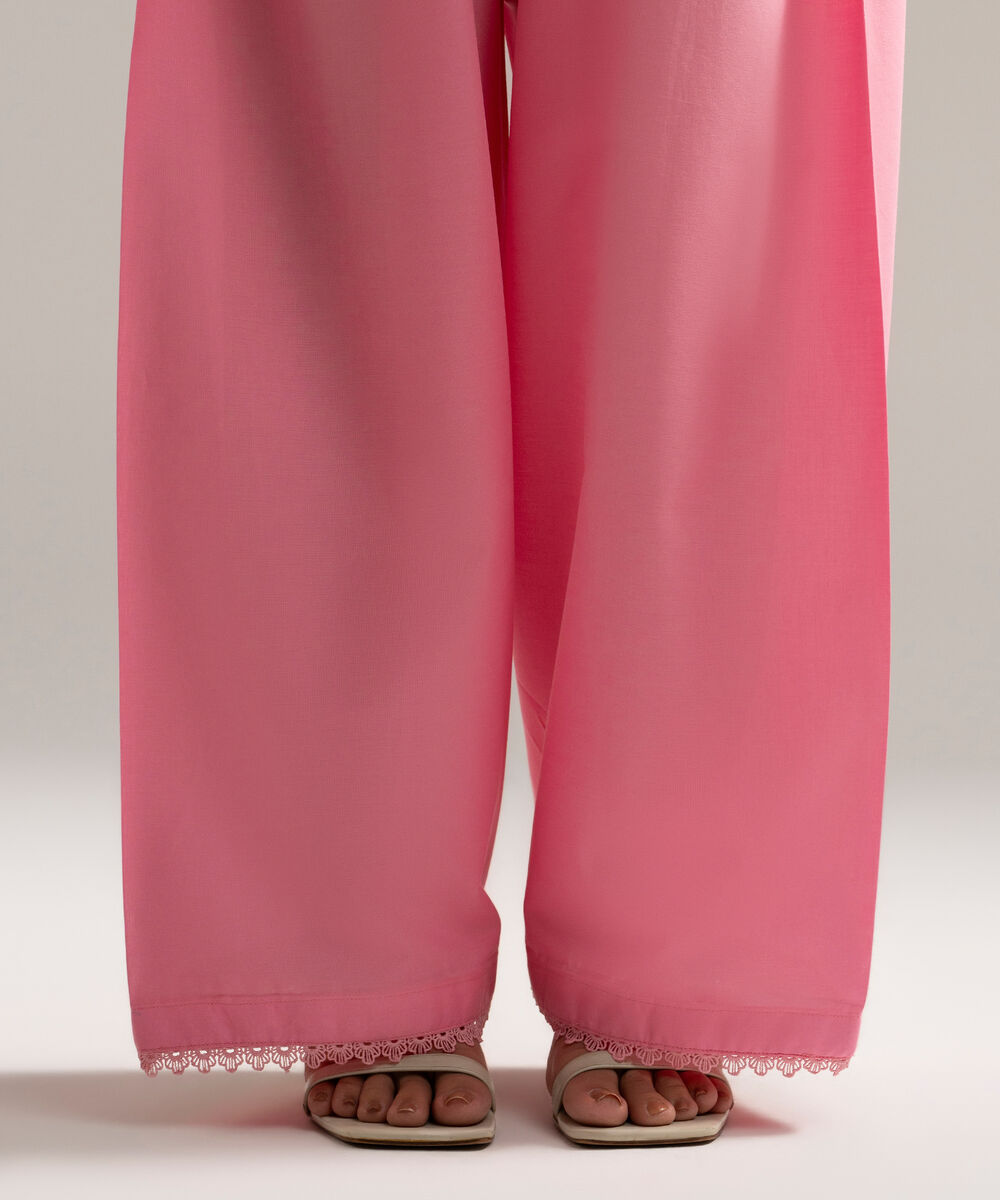 Women's RTW Cambric Solid Pink Farshi Shalwar