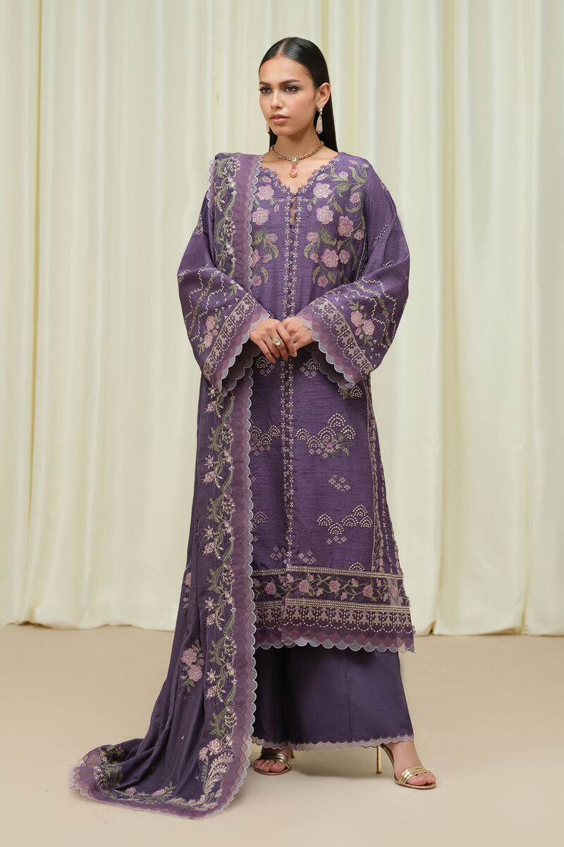 3 Piece - Embroidered Raw Silk Suit