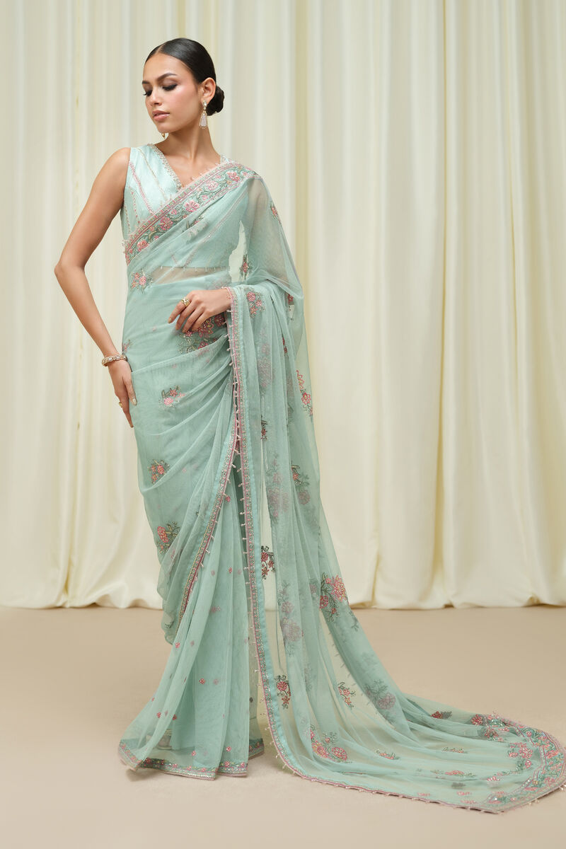 Embroidered Blended Net Saree