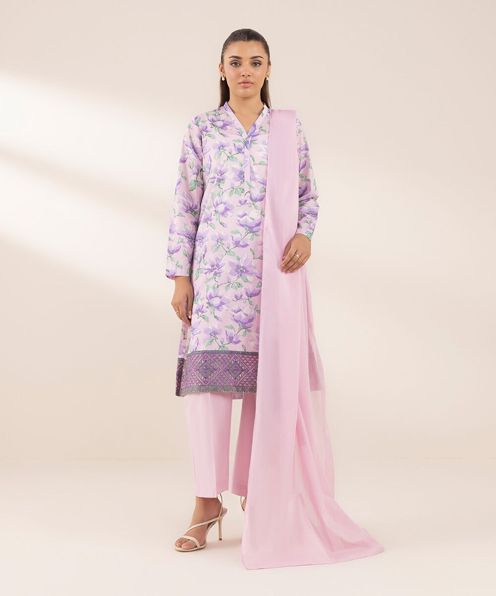 Women's RTW Lawn Purple Printed A-Line Shirt