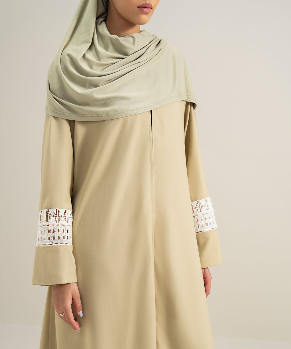 Women's Polyester Green Lace Trim  Abbaya