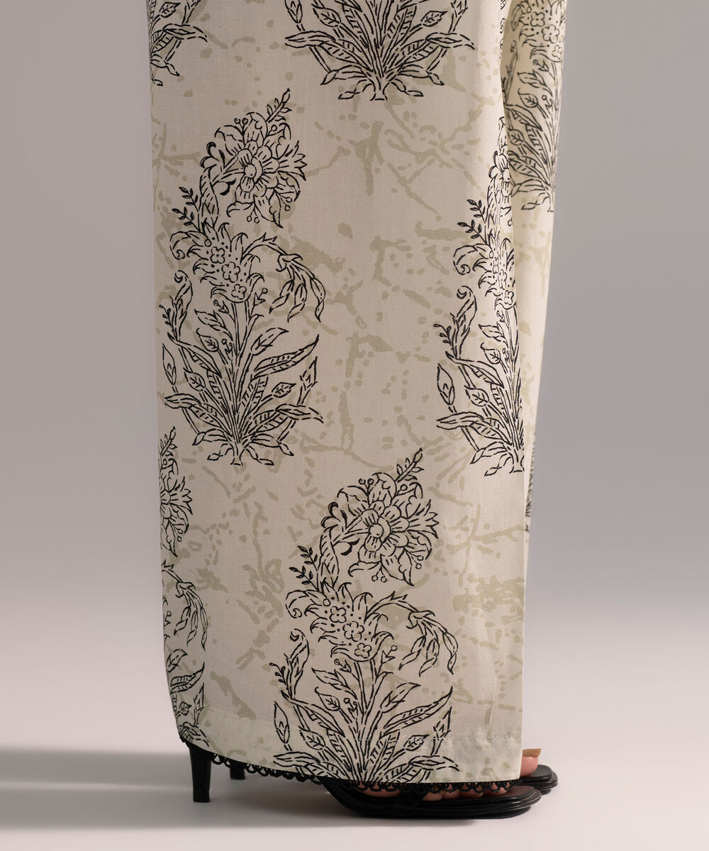 Women's RTW Cambric Printed Off White Shalwar