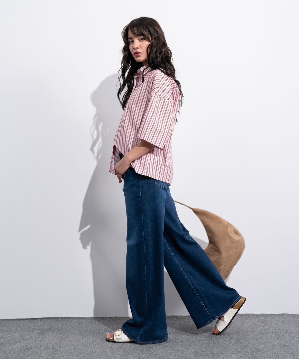 Women's Western Pink And Brown Boxy Stripe Printed Shirt