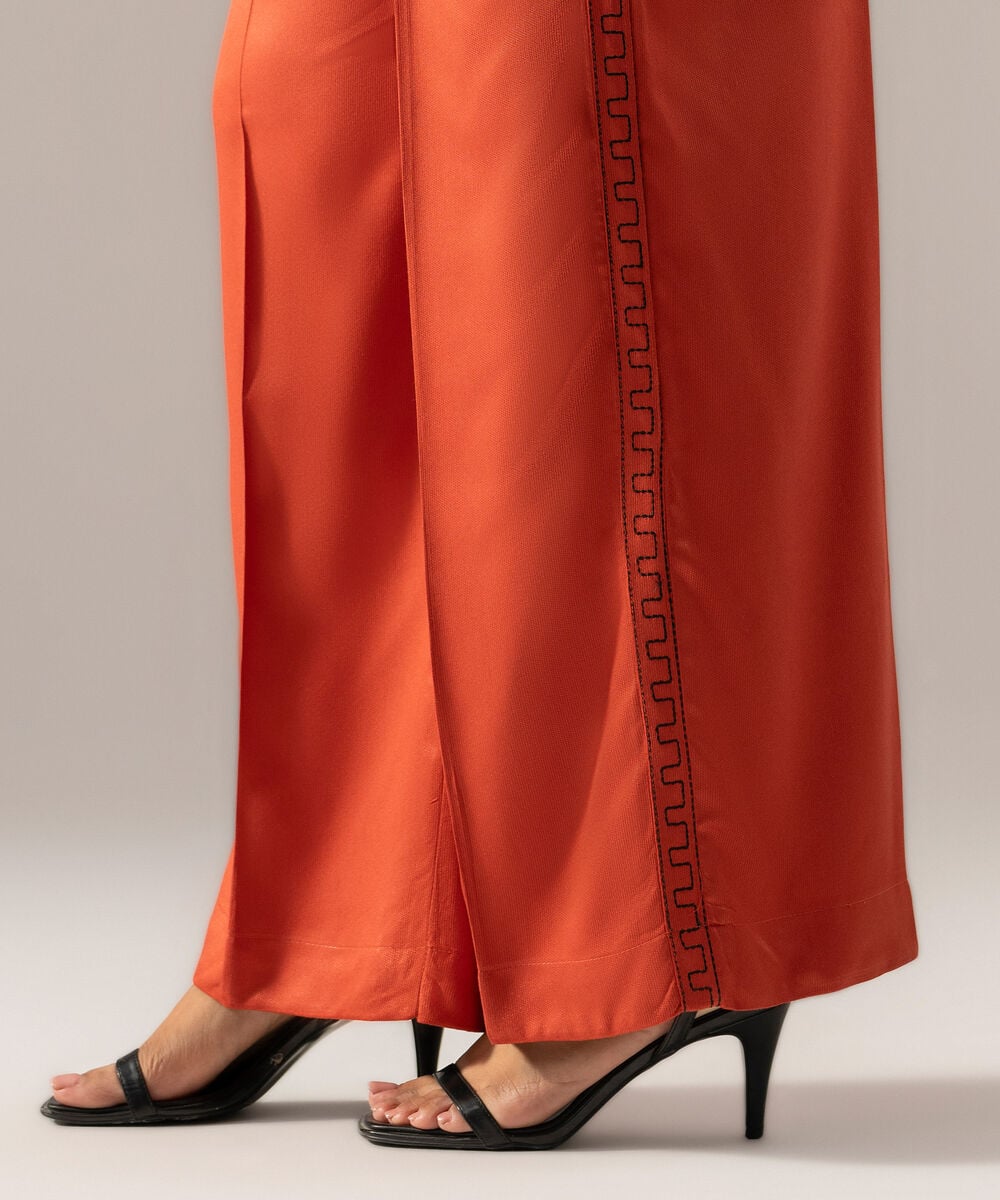 Women's RTW Solid Embroidered Rust Bedford Culottes