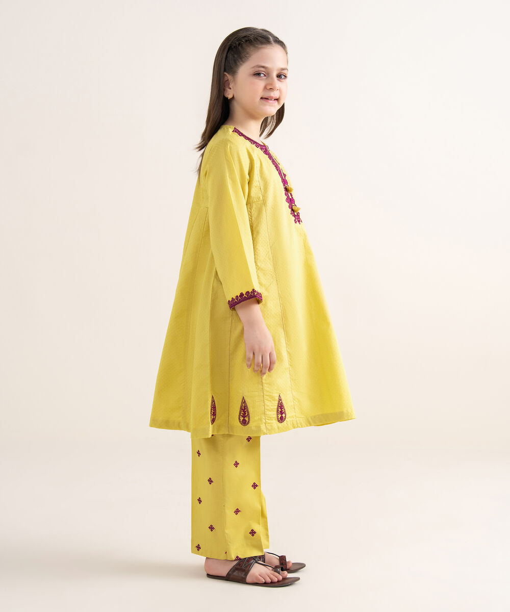 Girls Two Piece Embroidered Textured Lawn Suit