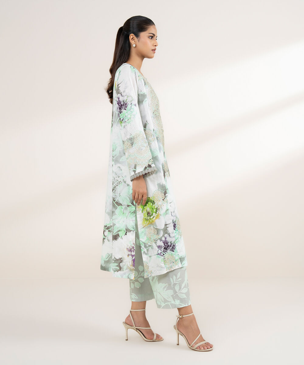 Women's RTW Lawn Green Embroidered A-Line Shirt