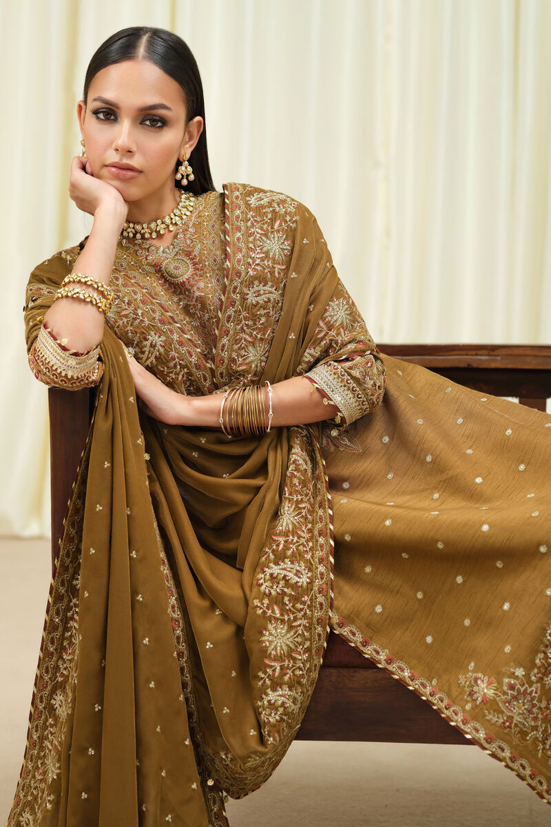 3 Piece - Embroidered Raw Silk Suit